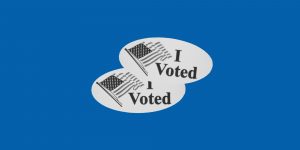 Two "I Voted" stickers like those given out on election day in the USA.