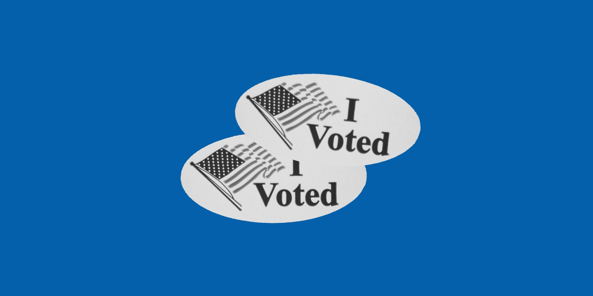 Two "I Voted" stickers like those given out on election day in the USA.