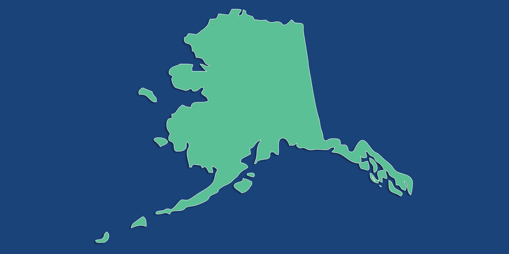 The state of Alaska on a blue background. Addiction treatment in Achorage