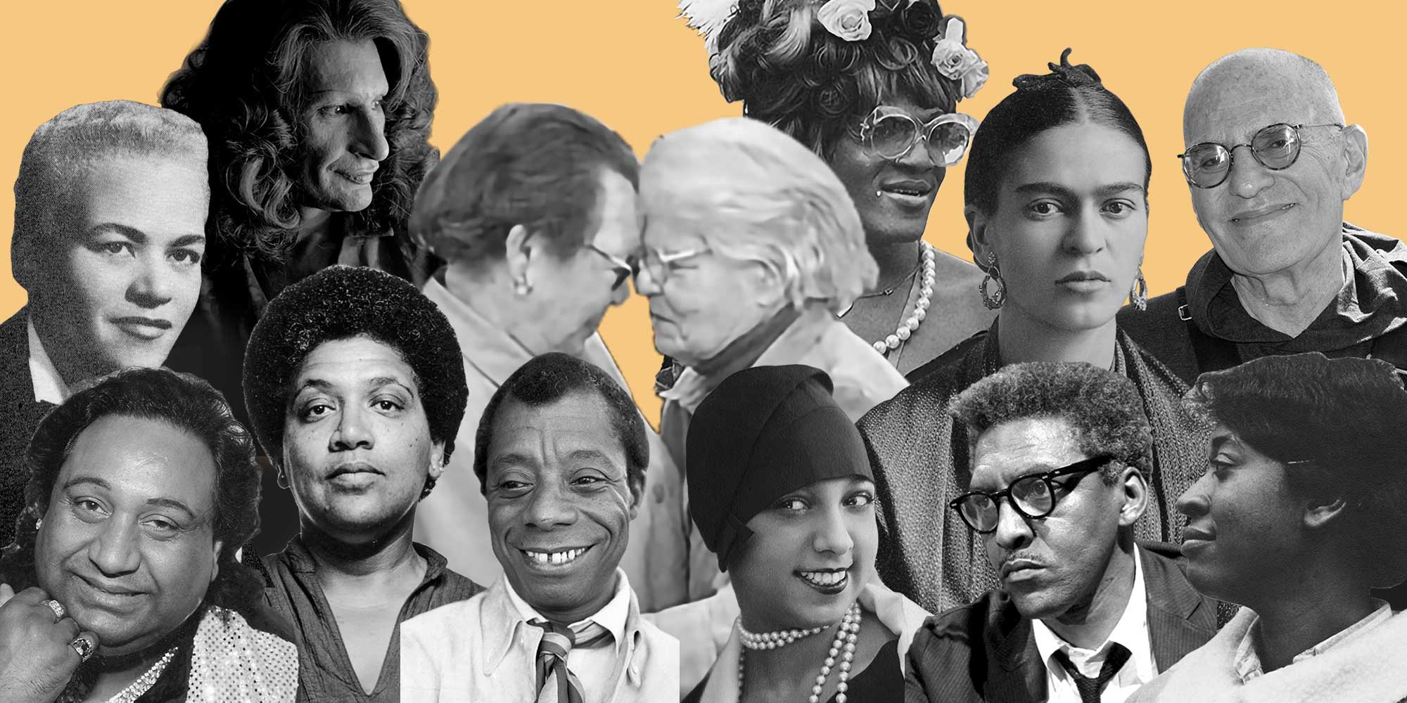 LGBTQIA+ History, showing faces of many key activists