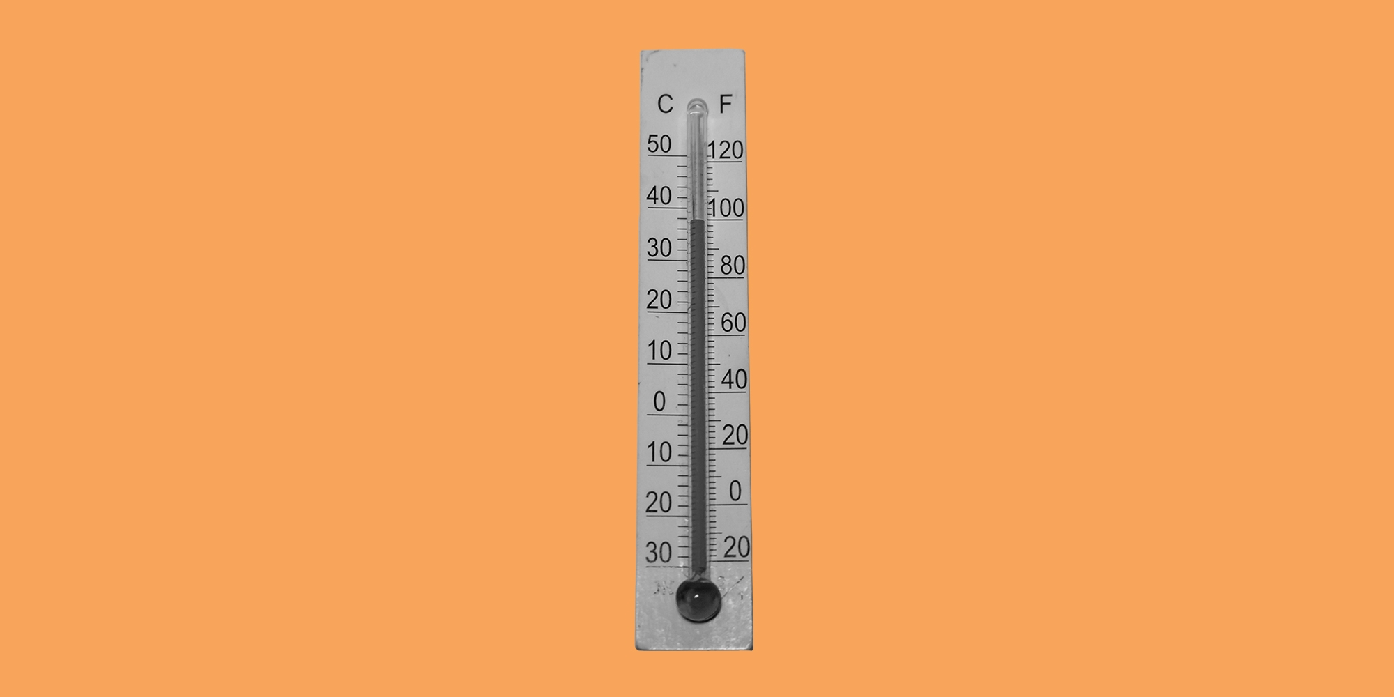 Thermometer on an orange background. Staying sober when the weather is hot