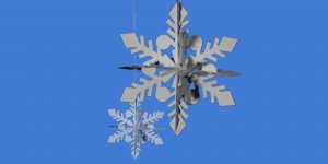 Wooden snowflake ornaments on blue background. Guide to Holidays sober.