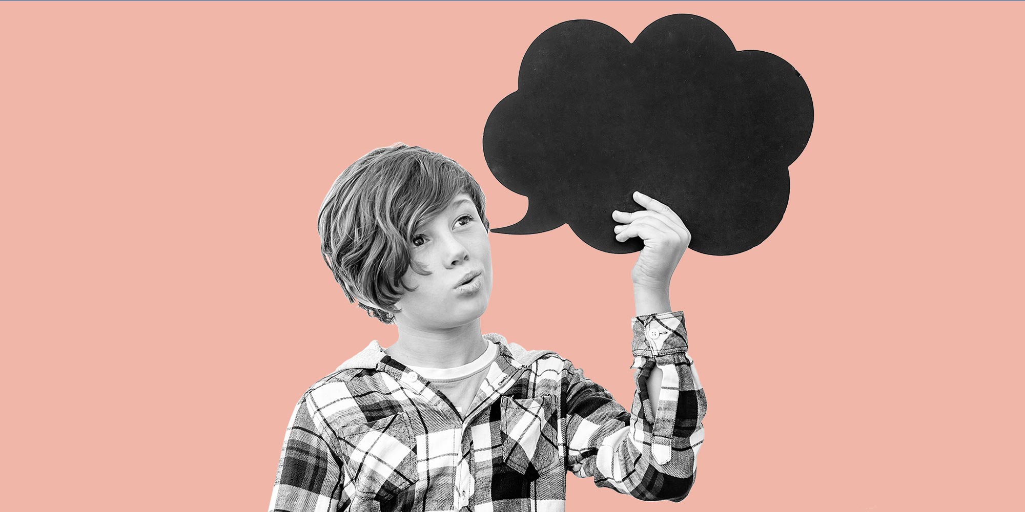Young person holding a speech bubble. Connecting with your inner adolescent