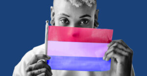 Woman with a pride flag. Call me bisexual