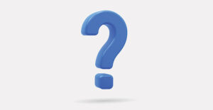 A blue 3-dimensional question mark hovers on a white background