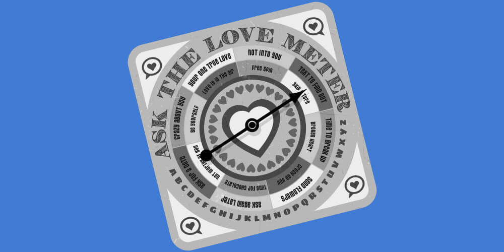 A game spinner titled "As the Love Meter." Unhealthy relationships in sobriety