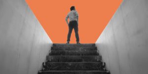 Standing at the top of a staircase, looking out. The Future of Recovery