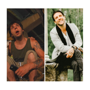 Two photos of Brandon Novak, one taken while he was using heroin, looking dazed and messy. The other photo was taken after he got sober, and shows him smiling and well dressed