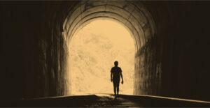 Emerging from a tunnel into the light. Coming through the wreckage of alcoholism