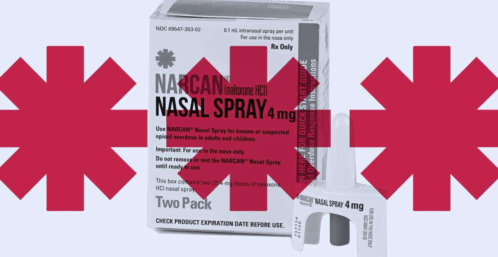 Boxes of Narcan (naloxone) with red symbols overlayed on top of the image. How to get naloxone