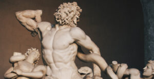 Ancient Roman statue of Laocoön and His Sons, struggling against serpents. Cope with public tragedy