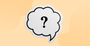 Thought bubble containing a question mark on a yellow background.