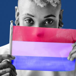 Woman with a pride flag. Call me bisexual