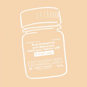 Drawing of a pill bottle of Buprenorphine/Naloxone