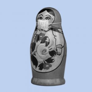 Russian nesting doll wearing a face mask; Corona Virus Stress