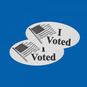 Two "I Voted" stickers like those given out on election day in the USA.