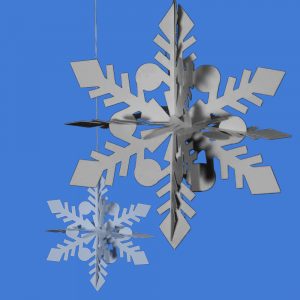 Wooden snowflake ornaments on blue background. Guide to Holidays sober.