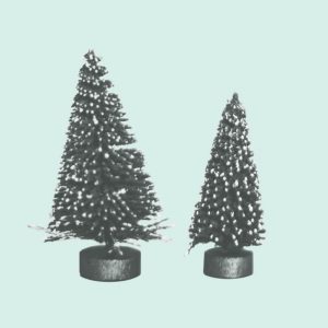 Tiny decorative pine trees on a light green background. Holiday Stress.