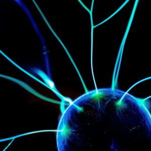 Blue and green electricity from a plasma ball.