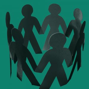 A circle of paper people holding hands. Substance use in the LGBTQIA community